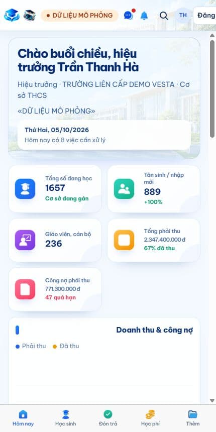 Dashboard Vesta trên mobile bản local hiện tại